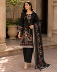 Black floral printed 3-piece kurta set