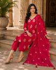 Fuchsia pink printed 3-piece kurta set