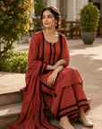 Rust orange 3- piece kurta set