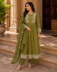 Olive green embroidered 3-piece set