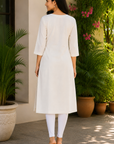 Off-white embroidered straight kurti