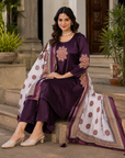 Wine purple printed kurta set