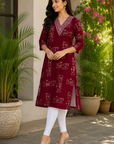 Wine printed straight kurti