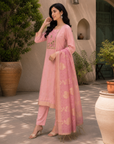Baby pink embroidered 3-piece kurta set