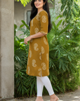 Mustard paisley printed straight kurti