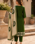 Olive green printed 3-piece kurta set
