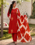 Red embroidered kurta set