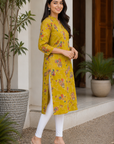 Mustard Yellow printed kurti