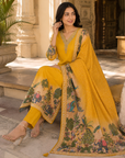 Mustard Yellow printed 3-piece kurta set
