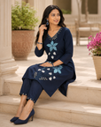 Navy blue embroidered co-ord set
