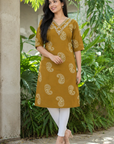 Mustard paisley printed straight kurti