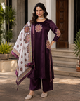Wine purple printed kurta set