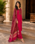 Magenta embroidered 3-piece kurta set
