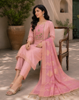 Baby pink embroidered 3-piece kurta set