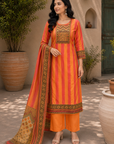 Orange striped 3-piece kurta set