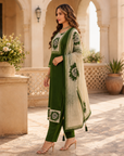 Olive green printed 3-piece kurta set