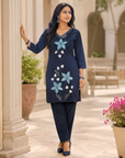 Navy blue embroidered co-ord set