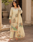 Cream ethnic printed 3-piece kurta set