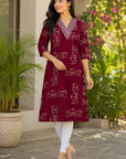 Wine printed straight kurti