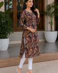 Brown & beige printed kurti