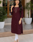 Maroon embroidered kurta
