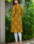 Mustard paisley printed straight kurti