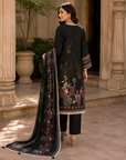 Black floral printed 3-piece kurta set