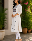 Off-white embroidered straight kurti