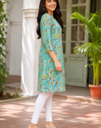 Aqua blue printed kurti
