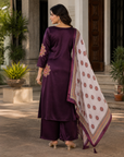 Wine purple printed kurta set