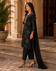 Black printed 3-piece kurta set
