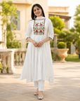Ivory White Floral Embroidered Kurta Set with Dupatta