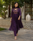 Crimson Plum Embroidered Kurta Set with Dupatta