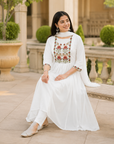 Ivory White Floral Embroidered Kurta Set with Dupatta