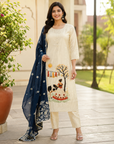 Pure Jamdani Cream Embroidered suit with Digital Print Dupatta