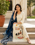 Pure Jamdani Cream Embroidered suit with Digital Print Dupatta