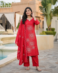 Crimson Red Floral vertican Blend 3 piece
