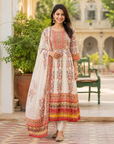 Elegant Chinon Hand Work Printed Kurta Set with Dupatta