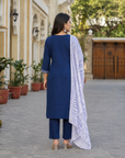 Midnight Blue Rayon Embroidered Kurta Set with Dupatta