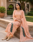 Peach Pure Khadi Cotton kurta set with dupatta