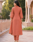 Rust Orange Embroidered Kurta Set with Dupatta