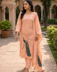 Peach Pure Khadi Cotton kurta set with dupatta