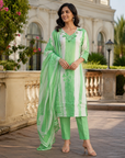 Mint Green Pure Cotton Digital Print Kurta Set with Dupatta