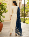 Pure Jamdani Cream Embroidered suit with Digital Print Dupatta