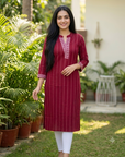 Maroon striped straight kurti