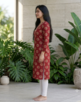 Maroon printed straight kurti