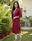 Maroon striped straight kurti