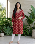 Maroon printed straight kurti