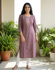 Mauve embroidered straight kurti