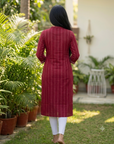 Maroon striped straight kurti